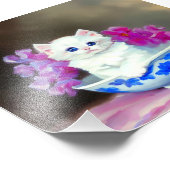 ヴィンテージ白い子猫とピンクの花 フォトプリント (角)