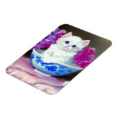 ヴィンテージ白い子猫とピンクの花 マグネット (左側)