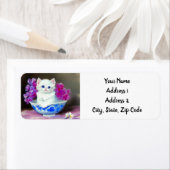 ヴィンテージ白い子猫とピンクの花 ラベル (インサイチュ)