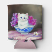 ヴィンテージ白い子猫とピンクの花 缶クーラー (裏面)
