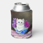 ヴィンテージ白い子猫とピンクの花 缶クーラー (缶裏面)