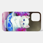 ヴィンテージ白い子猫とピンクの花 Case-Mate iPhoneケース (裏面 (横))