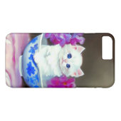 ヴィンテージ白い子猫とピンクの花 Case-Mate iPhoneケース (裏面(横))