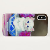 ヴィンテージ白い子猫とピンクの花 Case-Mate iPhoneケース (裏面(横))