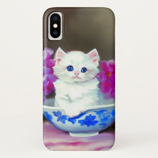 ヴィンテージ白い子猫とピンクの花 Case-Mate iPhoneケース (裏面)