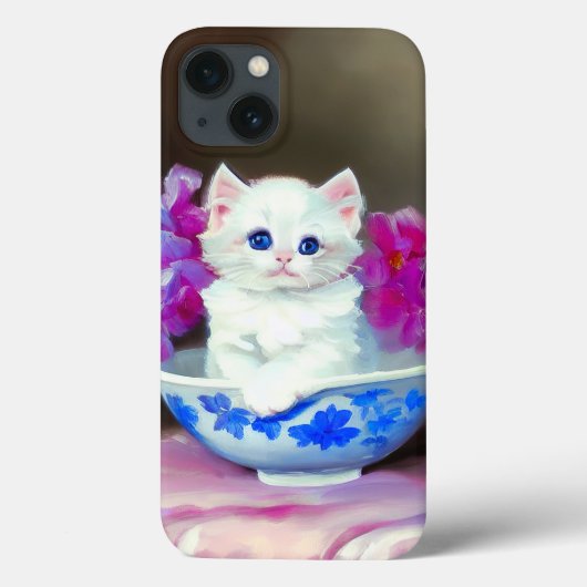 ヴィンテージ白い子猫とピンクの花 Case-Mate iPhoneケース (裏面)
