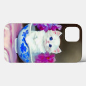 ヴィンテージ白い子猫とピンクの花 Case-Mate iPhoneケース (裏面 (横))