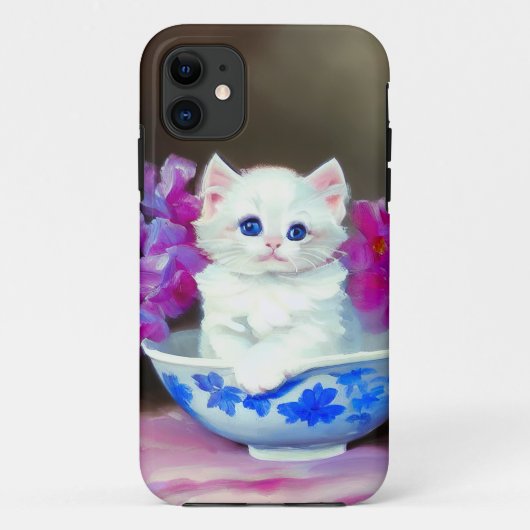 ヴィンテージ白い子猫とピンクの花 Case-Mate iPhoneケース (裏面)