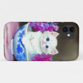 ヴィンテージ白い子猫とピンクの花 Case-Mate iPhoneケース (裏面(横))