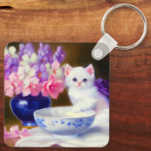 ヴィンテージ白い子猫と紫リボン キーホルダー (裏面)