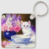 ヴィンテージ白い子猫と紫リボン キーホルダー (裏面)