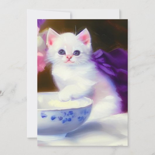 ヴィンテージ白い子猫と紫リボン セーブザデート (正面)