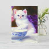ヴィンテージ白い子猫と紫リボン セーブザデート (スタンド正面)