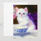 ヴィンテージ白い子猫と紫リボン セーブザデート (正面/裏面)