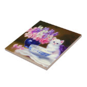 ヴィンテージ白い子猫と紫リボン タイル (側面)