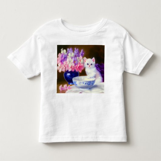 ヴィンテージ白い子猫と紫リボン トドラーTシャツ (正面)