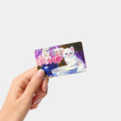 ヴィンテージ白い子猫と紫リボン バッジ (手持ち)