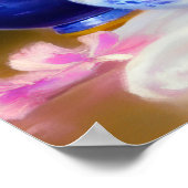 ヴィンテージ白い子猫と紫リボン ポスター (角)