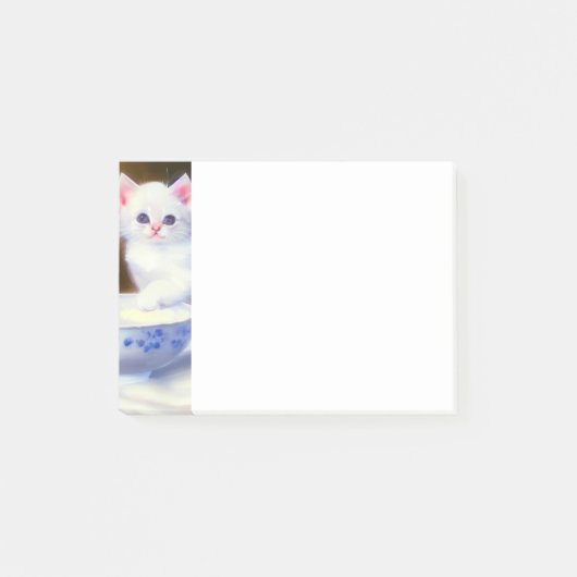 ヴィンテージ白い子猫と紫リボン ポストイット (正面)