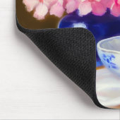 ヴィンテージ白い子猫と紫リボン マウスパッド (コーナー)