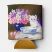 ヴィンテージ白い子猫と紫リボン 缶クーラー (裏面)