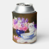 ヴィンテージ白い子猫と紫リボン 缶クーラー (缶裏面)