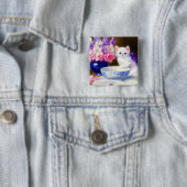 ヴィンテージ白い子猫と紫リボン 缶バッジ (インサイチュ)