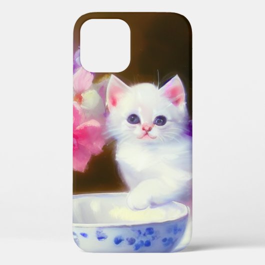 ヴィンテージ白い子猫と紫リボン Case-Mate iPhoneケース (裏面)