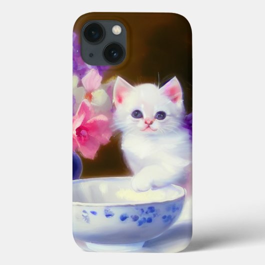 ヴィンテージ白い子猫と紫リボン Case-Mate iPhoneケース (裏面)