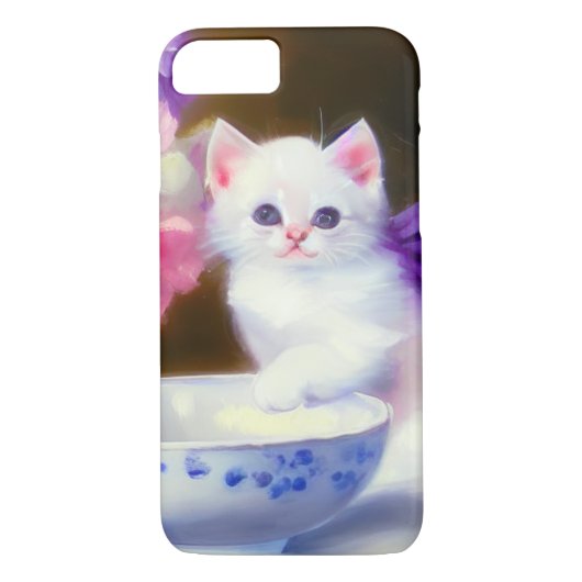 ヴィンテージ白い子猫と紫リボン Case-Mate iPhoneケース (裏面)