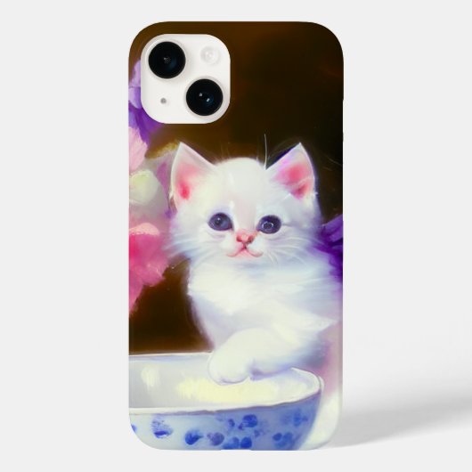 ヴィンテージ白い子猫と紫リボン Case-Mate iPhoneケース (裏面)