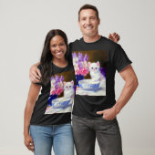 ヴィンテージ白い子猫と紫リボン Tシャツ (ユニセックス)