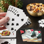 ヴィンテージ白い子猫イラストレーションと赤い花 トランプ (インサイチュ)