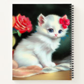 ヴィンテージ白い子猫イラストレーションと赤い花 ノートブック (裏面)