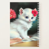 ヴィンテージ白い子猫イラストレーションと赤い花 プランナー手帳 (裏面)