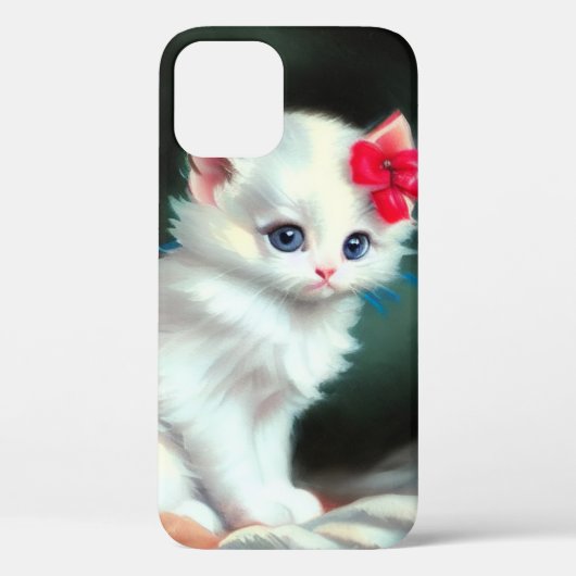ヴィンテージ白い子猫イラストレーションと赤い花 Case-Mate iPhoneケース (裏面)
