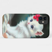 ヴィンテージ白い子猫イラストレーションと赤い花 Case-Mate iPhoneケース (裏面(横))
