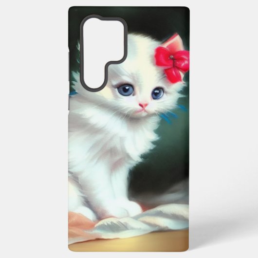 ヴィンテージ白い子猫イラストレーションと赤い花 SAMSUNG GALAXYケース (裏面)