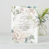 ヴィンテージ白い花のエレガント婚約パーティ 招待状 (スタンド正面)