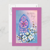 ヴィンテージ白い花ステンドグラス復活祭 シーズンポストカード (正面/裏面)