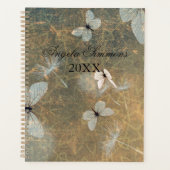 ヴィンテージ白い蝶とタンポポ飛んでいるン プランナー手帳 (正面)