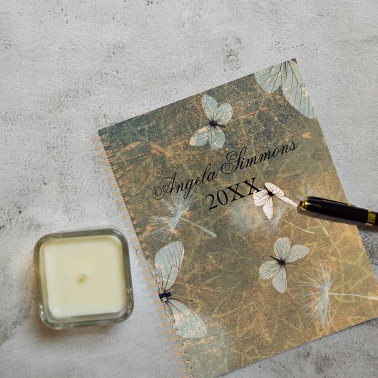 ヴィンテージ白い蝶とタンポポ飛んでいるン プランナー手帳