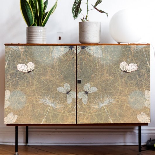 ヴィンテージ白い蝶とタンポポ飛んでいるン 薄葉紙