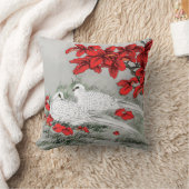 ヴィンテージ白い鳩と赤葉いオングレー クッション (ブランケット)