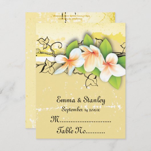 ヴィンテージ白い黄色のプルメリアツタ座席表 招待状 (正面/裏面)