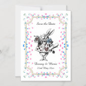 ヴィンテージ白うさぎのアリスが不思議の国の日付に マグネット招待状 (正面)