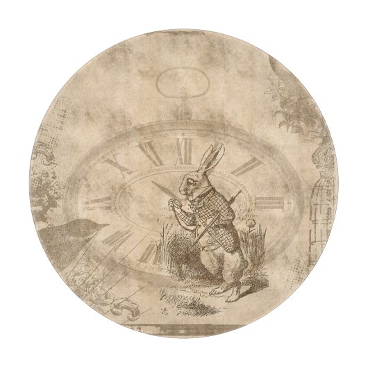 ヴィンテージ白うさぎコラージュ カッティングボード (正面)