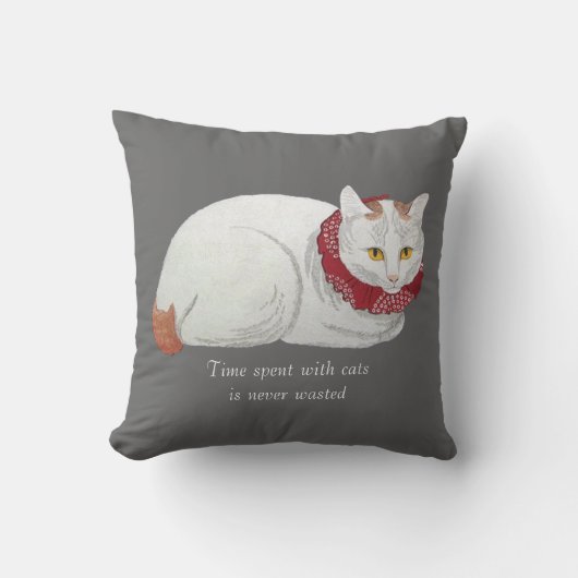 ヴィンテージ白く日本のな猫の芸術の装飾用クッション クッション (正面)