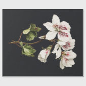 ヴィンテージ白とピンクの花（黒） ラッピングペーパー (フラット)