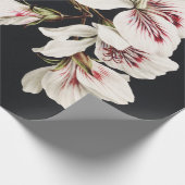 ヴィンテージ白とピンクの花（黒） ラッピングペーパー (角)